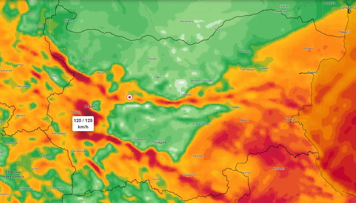 Скоростта на поривите може да надхвърли 100 км/ч Скоростта на поривите може да надхвърли 100 км/ч