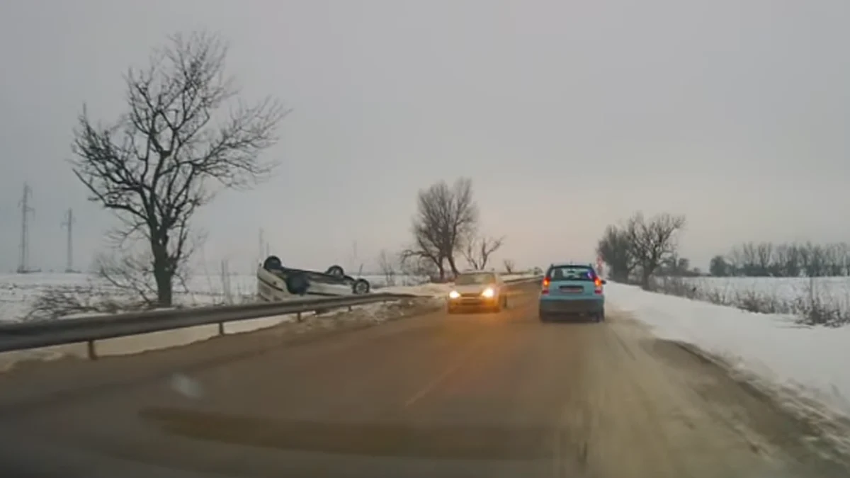 Водачката се отърва само с уплаха след каскадата на пътя