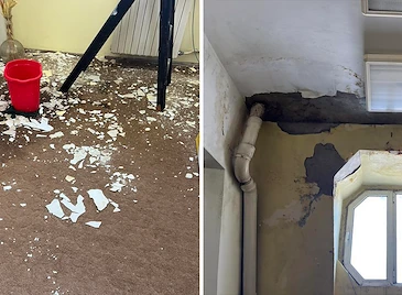 Недовършен ремонт остави Доходното здание с течове и падаща мазилка