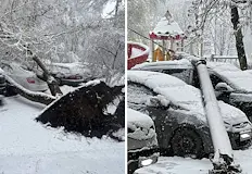 Стихията потроши паркирани коли и блокира градски тротоариНеочаквана снежна буря