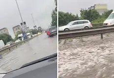 Поройният дъжд наводни международния път за Букурещ в РусеОбилен сутрешен