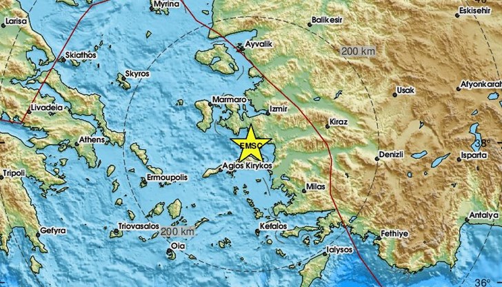 Земетресението е регистрирано край турския град Измир минути след 11:00 часа днес